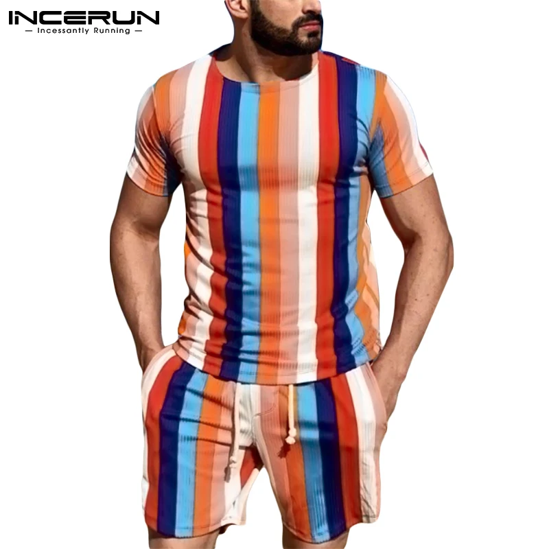 INCERUN Summer Fashion Men Sets Colorful Striped 2021 O Neck Short Sleeve T Shirt & Shorts Streetwear Casual Men Suits S-5XL 
INCERUN Summer Fashion Men Sets Colorful Striped 2021 O Neck Short Sleeve T Shirt & Shorts Streetwear Casual Men Suits S-5XL