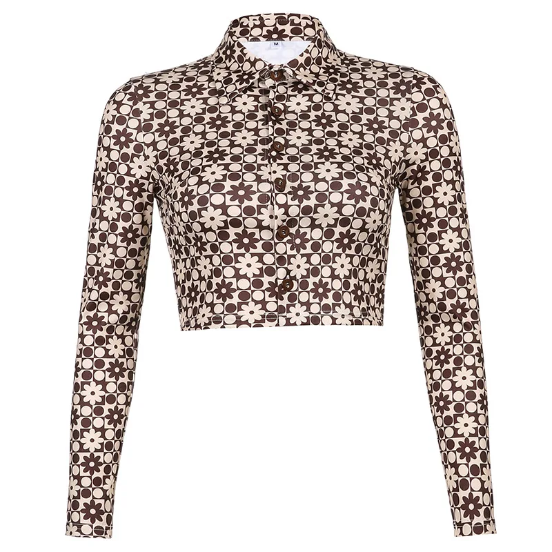 Polka Dot Floral Print Black Blouses Summer Women Turn-down Collar Long Sleeve Cropped Button Up Shirt Femme Brown Tight Blouses
Polka Dot Floral Print Black Blouses Summer Women Turn-down Collar Long Sleeve Cropped Button Up Shirt Femme Brown Tight Blouses