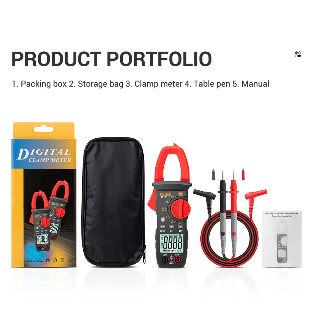 ST181 Digital Clamp Meter DC/AC Current 4000 Counts Multimeter Ammeter Voltage Test Car Amp Hz Capacitance NCV Ohm Tester Tools
ST181 Digital Clamp Meter DC/AC Current 4000 Counts Multimeter Ammeter Voltage Test Car Amp Hz Capacitance NCV Ohm Tester Tools