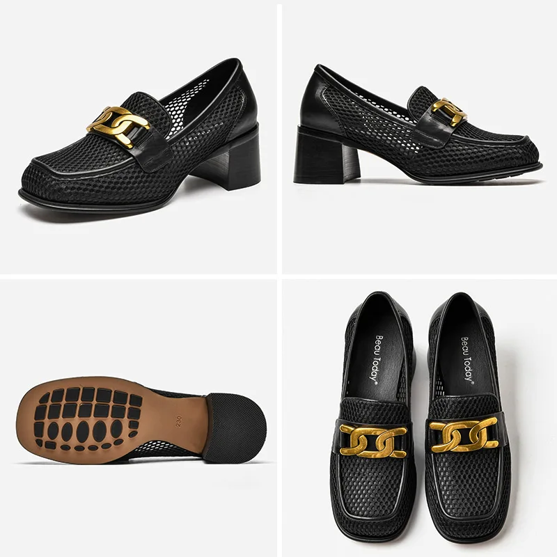 BeauToday Pumps Women Calfskin Leather Mesh Square Toe Metal Chain Hollow Slip On Ladies Thick Heel Shoes Handmade 27511
BeauToday Pumps Women Calfskin Leather Mesh Square Toe Metal Chain Hollow Slip On Ladies Thick Heel Shoes Handmade 27511