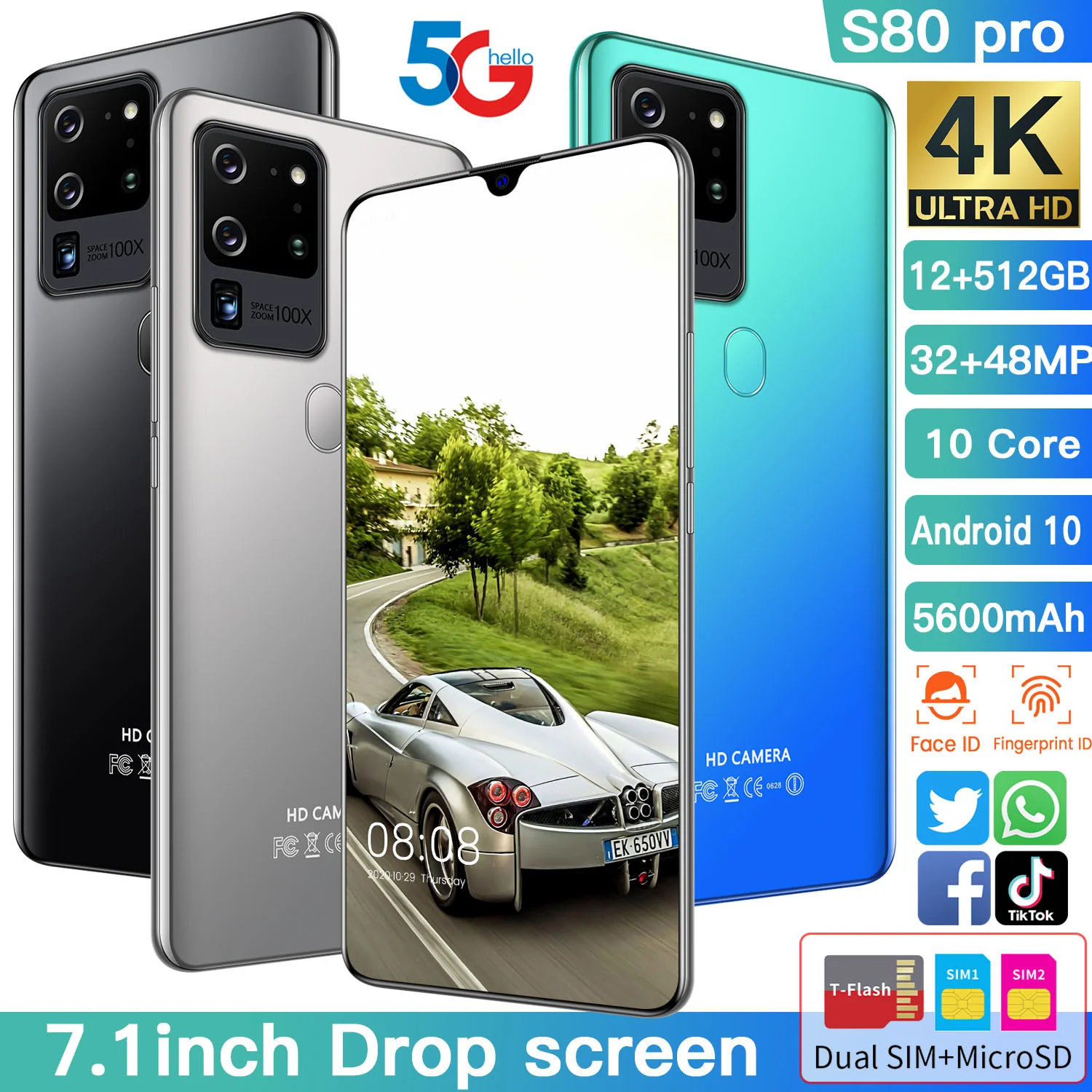 Global Version S80 PRO 7.1 Inch S80 PRO Smartphone 4G 5G Network 12 512GB ROM Dcta Core Dual SIM Cellphone Handset
Global Version S80 PRO 7.1 Inch S80 PRO Smartphone 4G 5G Network 12 512GB ROM Dcta Core Dual SIM Cellphone Handset