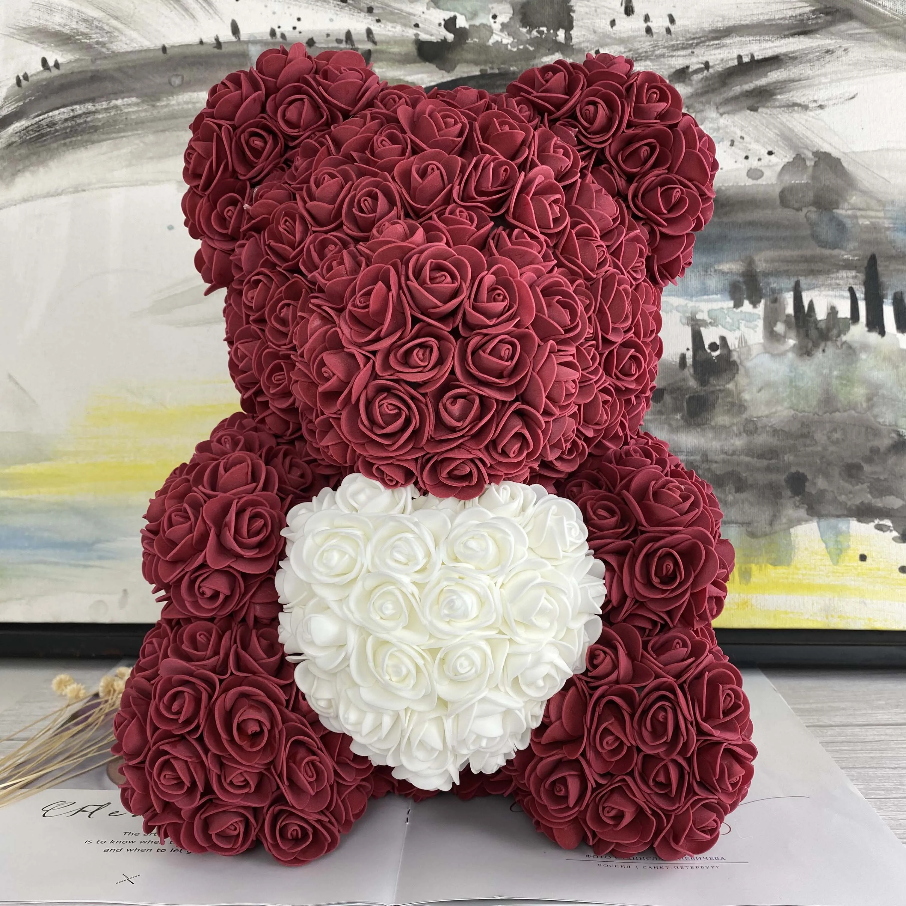 

Хит 40 см искусственная роза Сердце, мишка тедди ручной работы Медведь роз для женщин День Святого Валентина Свадьба День Святого Валентина ...