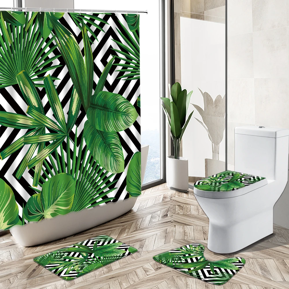 Tropical Green Plant Shower Curtain Banana Palm Leaf Floral Geometric Stripe Background Non-Slip Rug Toilet Cover Bath Mat Set
Tropical Green Plant Shower Curtain Banana Palm Leaf Floral Geometric Stripe Background Non-Slip Rug Toilet Cover Bath Mat Set