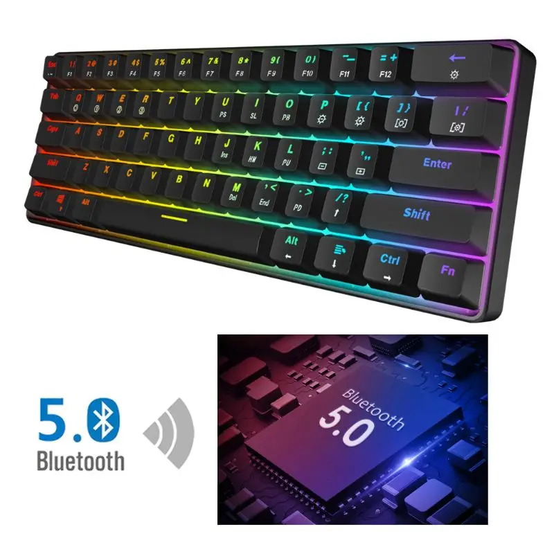 RGB Backlit Bluetooth 5.0 Wireless Dual Mode Mechanical Keyboard Portable Compact Waterproof Mini Gaming 61 Gateron Keys | Компьютеры и
