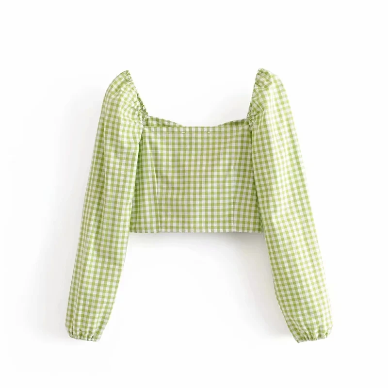 2020 Summer sexy crop top women shrits vintgae puff sleeve green plaid shirt women tops and blouses korean clothes streetwear
2020 Summer sexy crop top women shrits vintgae puff sleeve green plaid shirt women tops and blouses korean clothes streetwear