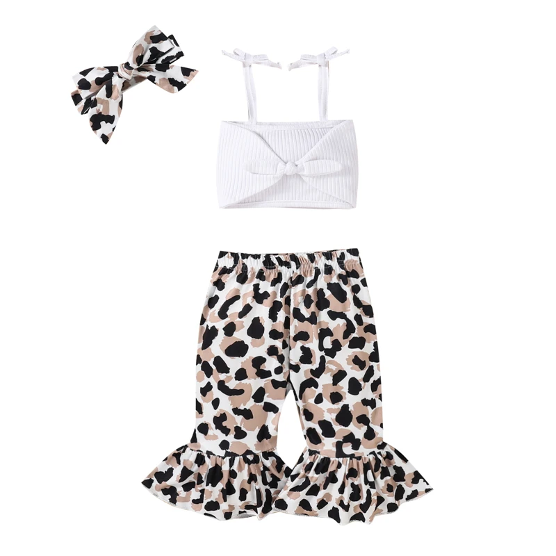 2021 Baby Girls Clothes Set Solid Color Cropped Tops + Leopard Print Flared Trousers + Bow-knot Headband Toddler Girl Clothing
2021 Baby Girls Clothes Set Solid Color Cropped Tops + Leopard Print Flared Trousers + Bow-knot Headband Toddler Girl Clothing