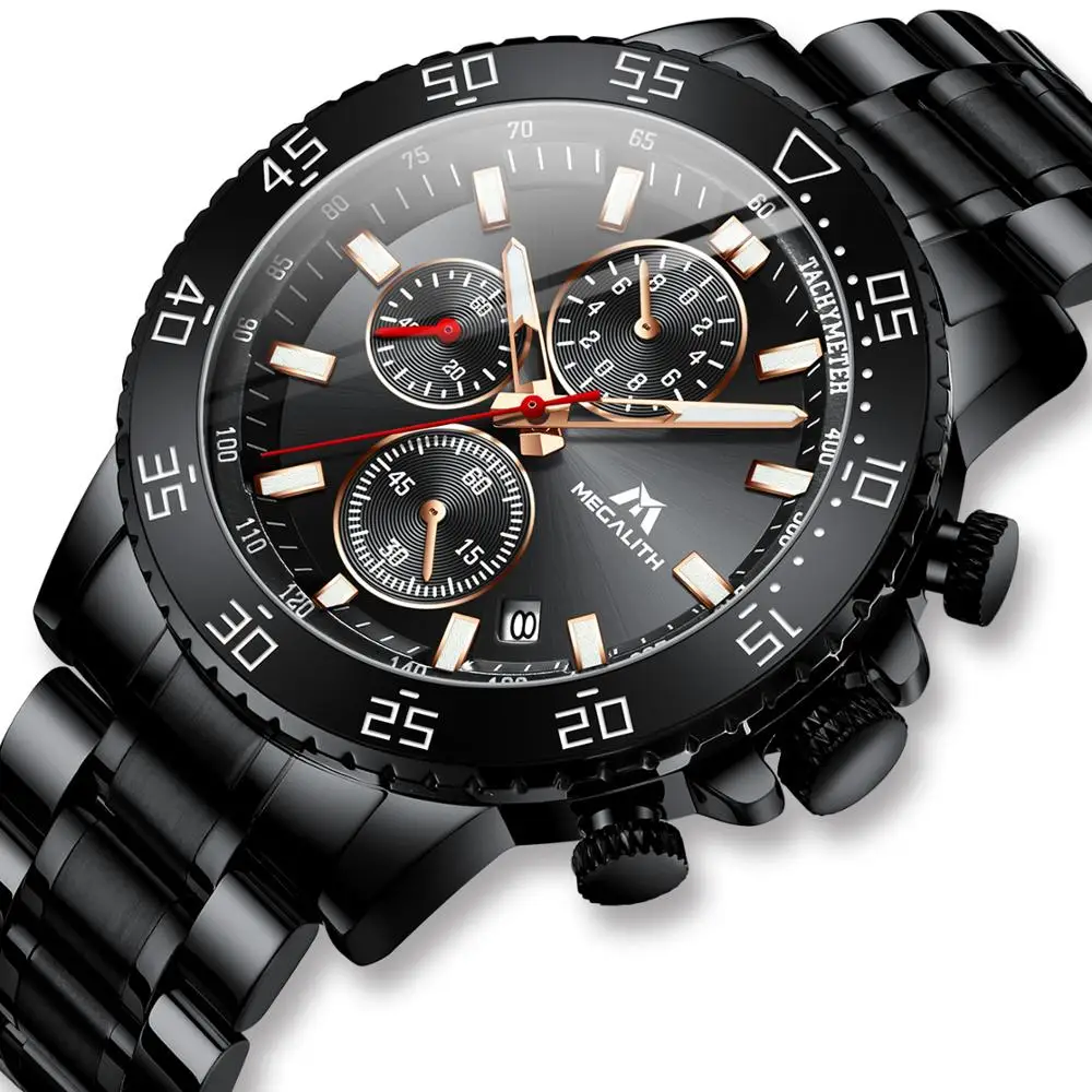 MEGALITH Fashion Watch Men Business Chronograph Quartz Clock Black Stainless Steel Waterproof Luminous Watches Relogio Masculino
MEGALITH Fashion Watch Men Business Chronograph Quartz Clock Black Stainless Steel Waterproof Luminous Watches Relogio Masculino
