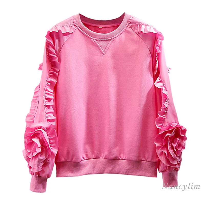 Sweet sweatshirt women Pleated Ruffles Large Flower Lantern Sleeve Crew Neck Pullover Hoodies Female Lady Tops Pink Blue
Sweet sweatshirt women Pleated Ruffles Large Flower Lantern Sleeve Crew Neck Pullover Hoodies Female Lady Tops Pink Blue