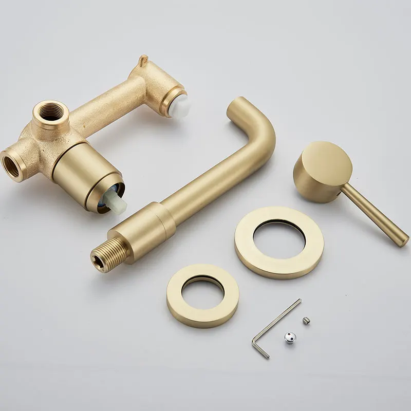 Bathroom Basin Faucet Brushed Golden Concealed Wall Mounted Faucet Tap 360 Rotation Single Handle Hot Cold Water Bath Mixer Tap
Bathroom Basin Faucet Brushed Golden Concealed Wall Mounted Faucet Tap 360 Rotation Single Handle Hot Cold Water Bath Mixer Tap