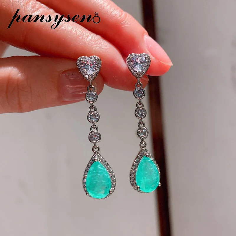 PANSYSEN Vintage 100% 925 Sterling Silver Paraiba Tourmaline Diamond Gemstone Dangle Drop Earrings Fine Jewelry Gift Wholesale
PANSYSEN Vintage 100% 925 Sterling Silver Paraiba Tourmaline Diamond Gemstone Dangle Drop Earrings Fine Jewelry Gift Wholesale