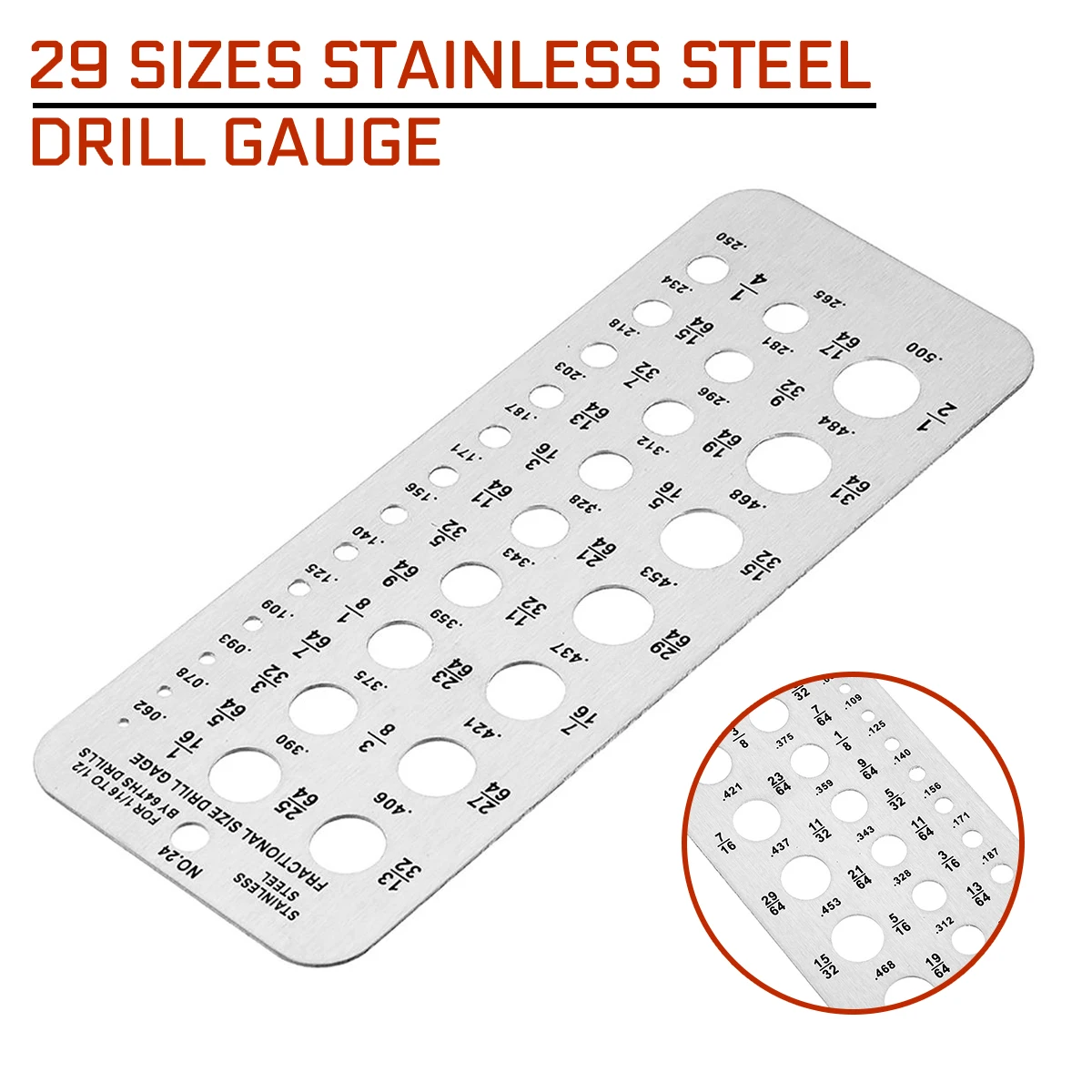 15.9x6cm Drill Gauge 29 Sizes Index Bolt Wire Diameter Bit Hanging Hole Design Stainless Steel Measuring Gauges Tools 
15.9x6cm Drill Gauge 29 Sizes Index Bolt Wire Diameter Bit Hanging Hole Design Stainless Steel Measuring Gauges Tools