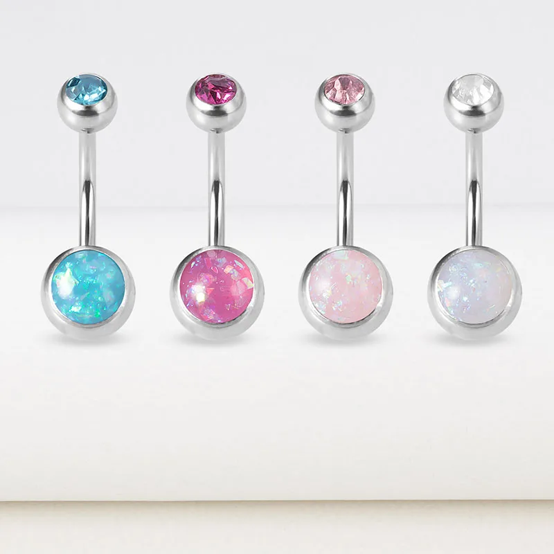 

1pc Fake Opal Belly Button Ring for Woman Navel Piercing Stainless Steel Round Ombligo Bar Stud Barbell Sexy Body Jewelry 14G