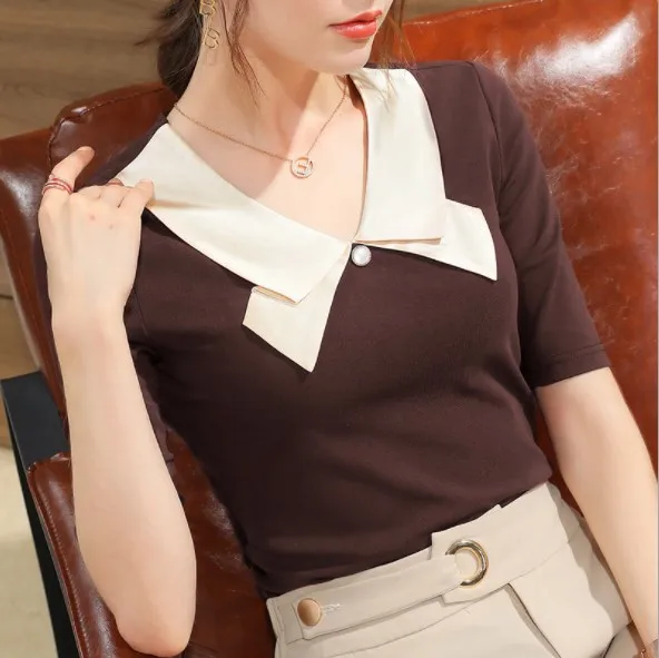 European Women Sweet Vintage Bow Collar Half Sleeve Skinny Basic T-Shirts Tops Female Ladies New Fashion Elegant Casual Tees
European Women Sweet Vintage Bow Collar Half Sleeve Skinny Basic T-Shirts Tops Female Ladies New Fashion Elegant Casual Tees