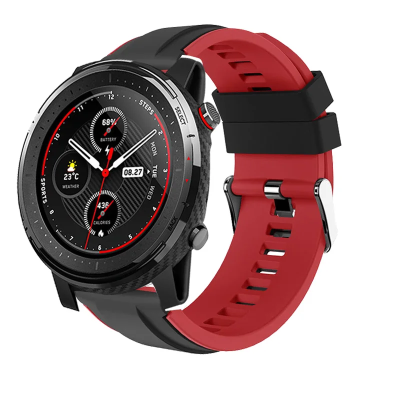 Sport Silicone watchband for huami amazfit stratos 3 strap 22mm double color steel buckle for amazfit pace/stratos 2 2s 
Sport Silicone watchband for huami amazfit stratos 3 strap 22mm double color steel buckle for amazfit pace/stratos 2 2s