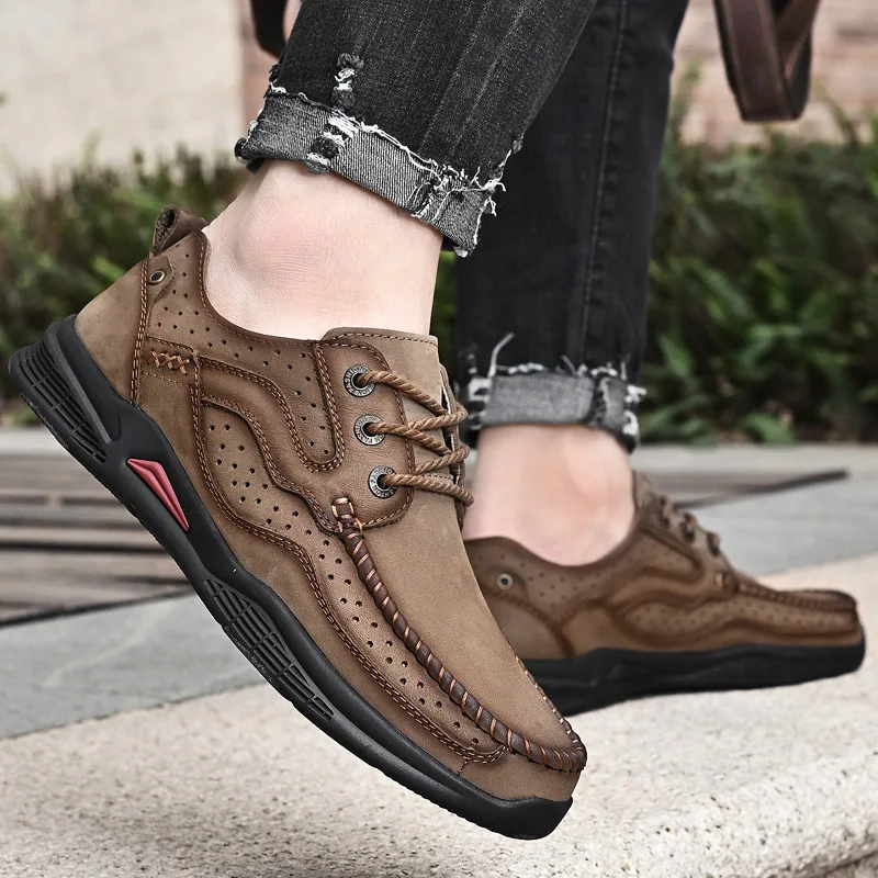 High Quality Genuine Leather Men Casual comfortable Shoe Breathable Men Lace-Up Walking Outdoor Shoes for Men Fashion Sneakers 
High Quality Genuine Leather Men Casual comfortable Shoe Breathable Men Lace-Up Walking Outdoor Shoes for Men Fashion Sneakers
