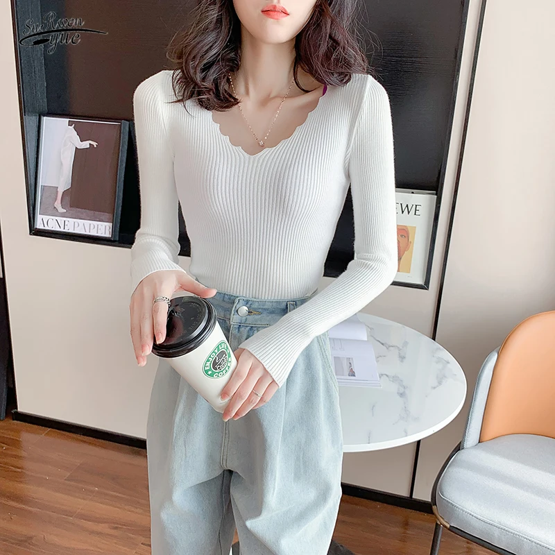Long-sleeved Slim V-neck Sweater Autumn Winter Elegant Wool Casual Short Pullover Lady Striped Inner Knit Bottoming Shirt 16266 
Long-sleeved Slim V-neck Sweater Autumn Winter Elegant Wool Casual Short Pullover Lady Striped Inner Knit Bottoming Shirt 16266
