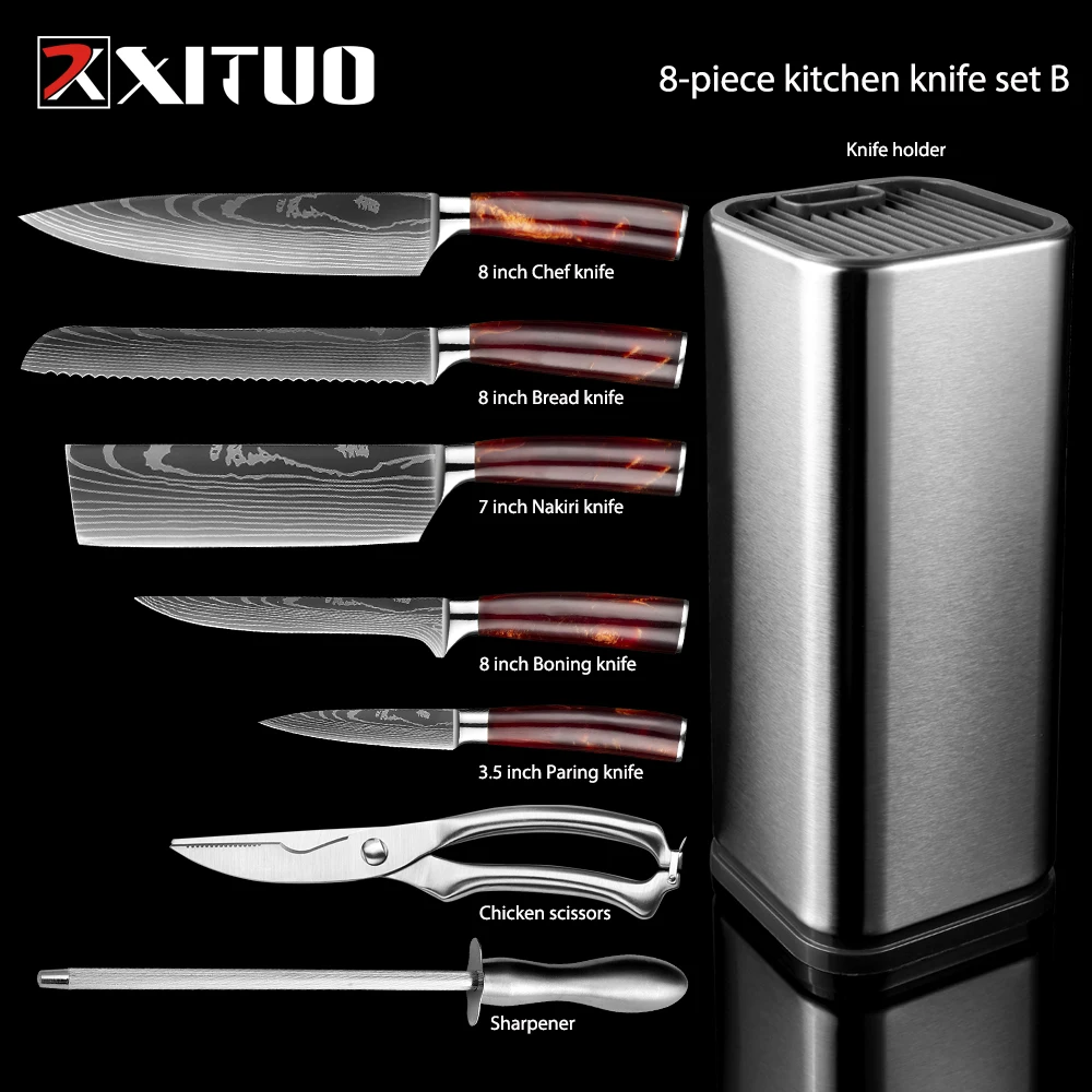 XITUO Kitchen Knife Set Damascus Pattern Chef Knife Sharpener Stainless Steel Santoku Razor Sharp Cleaver Slicing Knife Scissors
XITUO Kitchen Knife Set Damascus Pattern Chef Knife Sharpener Stainless Steel Santoku Razor Sharp Cleaver Slicing Knife Scissors