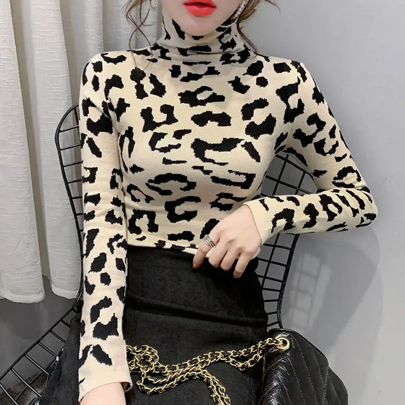 2022 New Spring and Autumn Sexy Women T-Shirts Turtleneck Long Sleeve Leopard Print Slim Casual Soft Pullover Top Y197
2022 New Spring and Autumn Sexy Women T-Shirts Turtleneck Long Sleeve Leopard Print Slim Casual Soft Pullover Top Y197