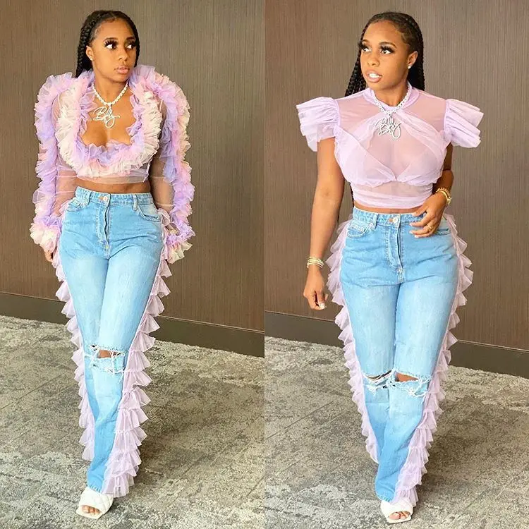Hot Selling Mesh Patchwork Jean Women Pants 2020 Autumn Fashion Pleated Flower Female Jean Pants For Streetwear Party
Hot Selling Mesh Patchwork Jean Women Pants 2020 Autumn Fashion Pleated Flower Female Jean Pants For Streetwear Party