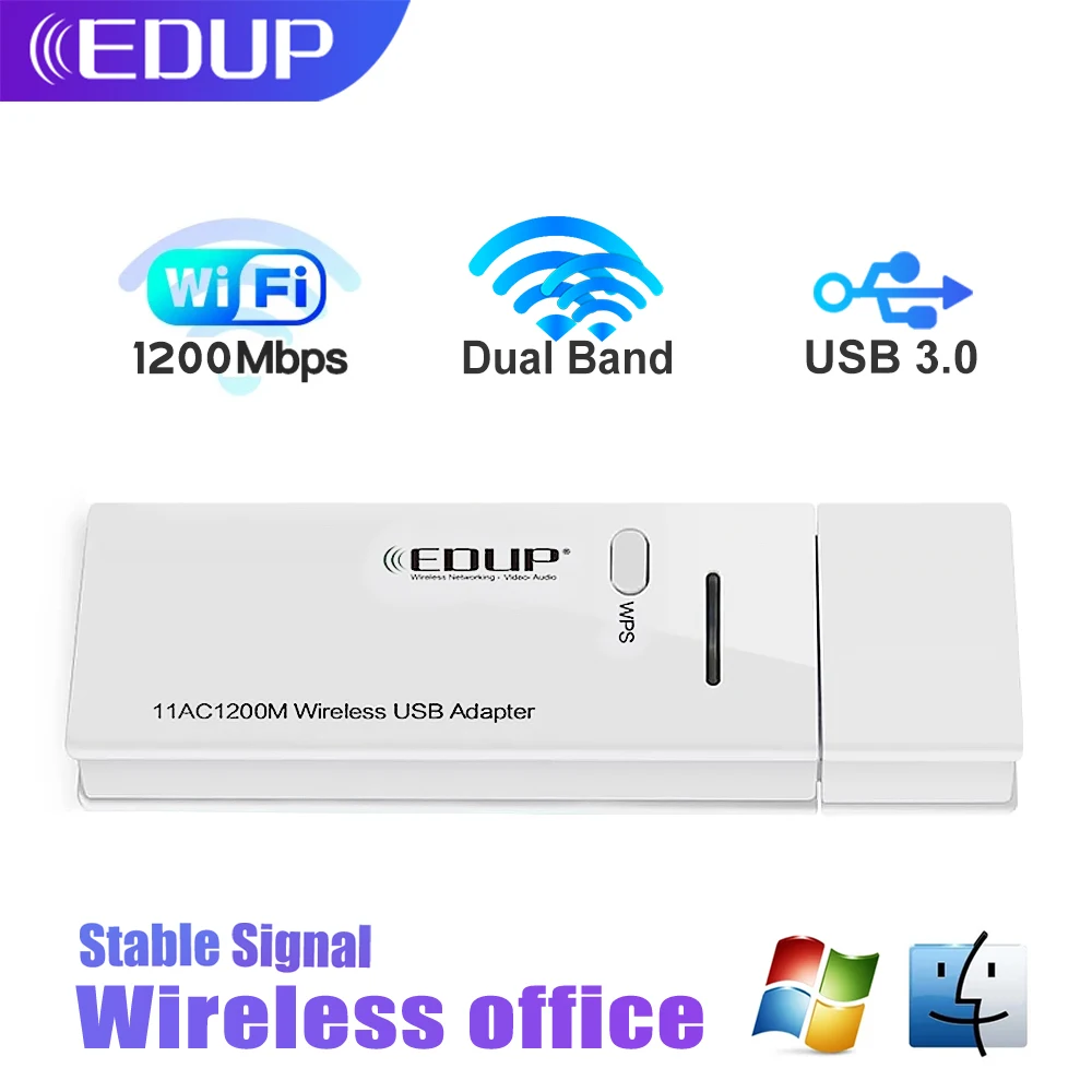 

EDUP 1200Mbps USB WiFi Adapter Dual Band 2.4G/5Ghz USB 3.0 WiFi Dongle Network Card 802.11 AC Wi-Fi Receiver for Computer Laptop