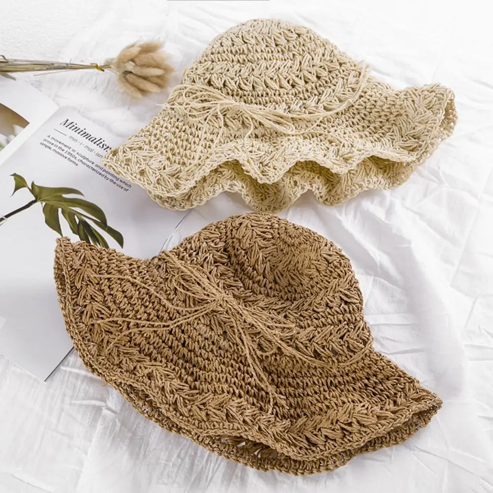 Women Caps Casual temperament Foldable Crochet Knit Straw Hat Large Brim Sun Protection Sunhat Beach Cap кепка женская 2021
Women Caps Casual temperament Foldable Crochet Knit Straw Hat Large Brim Sun Protection Sunhat Beach Cap кепка женская 2021