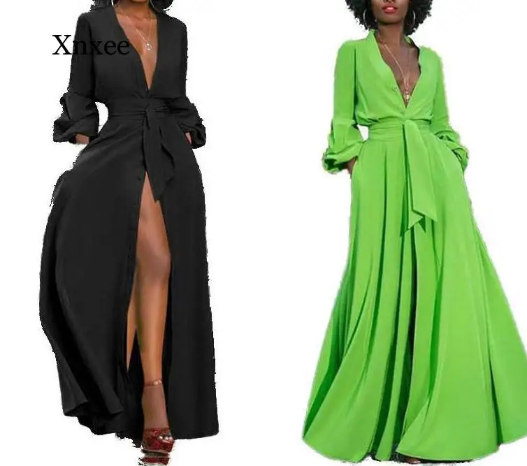 Women Dress Long Maxi Dresses Bandage Deep V Neck Long Sleeve High Waist Split Sexy Dress Elegant Dresses loose belt
Women Dress Long Maxi Dresses Bandage Deep V Neck Long Sleeve High Waist Split Sexy Dress Elegant Dresses loose belt
