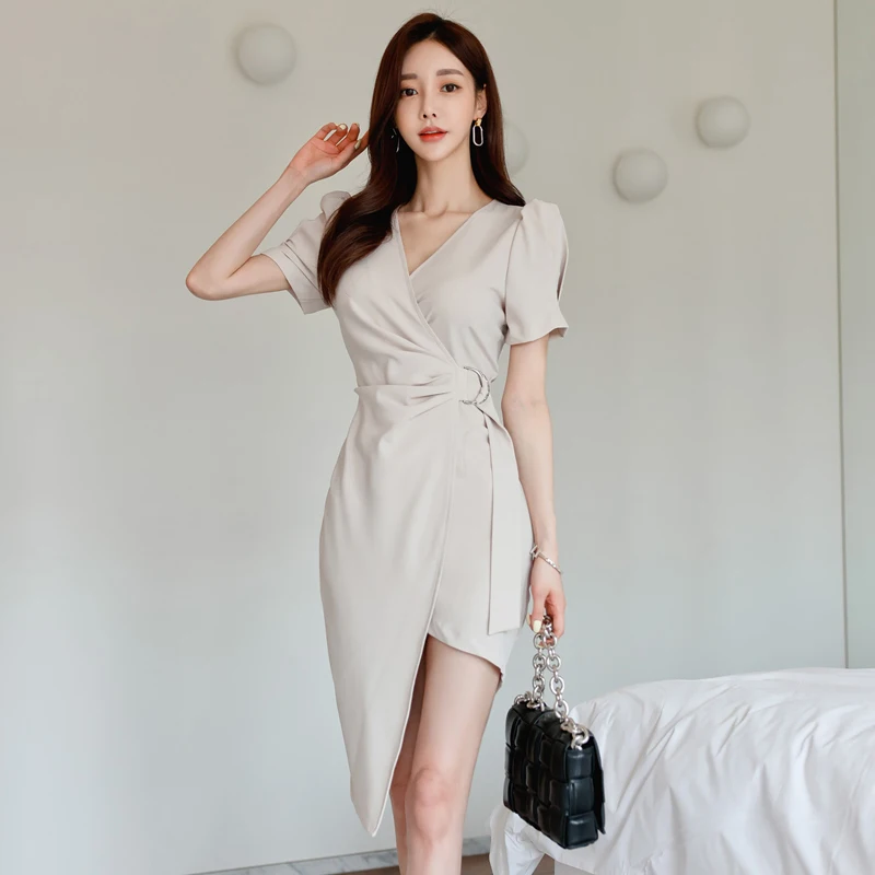 Summer Dress Asymmetrical Drawstring Belt High Waist Casual Party Dresses for Women Puff Short Sleeve Female Robes T2306 
Summer Dress Asymmetrical Drawstring Belt High Waist Casual Party Dresses for Women Puff Short Sleeve Female Robes T2306