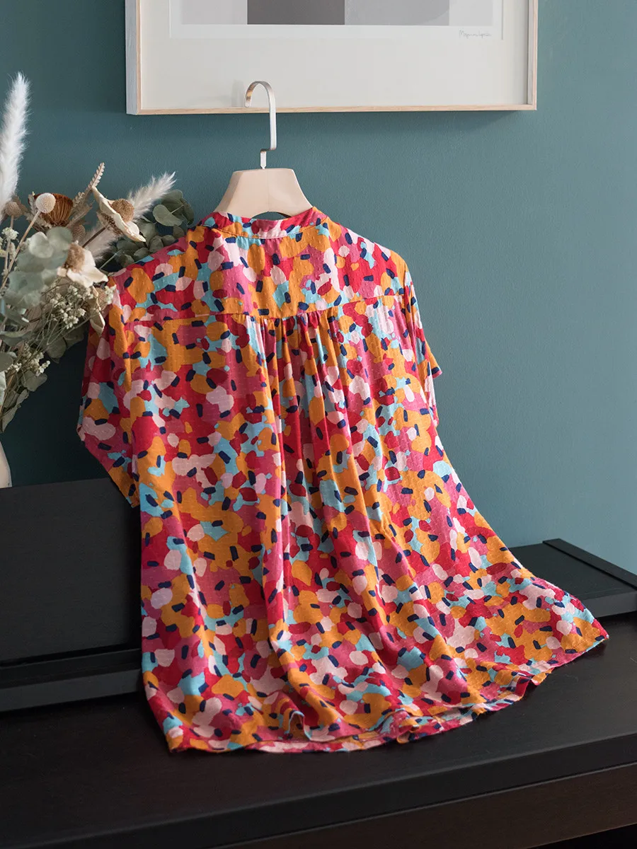 Women Short Sleeve Blouse Printing Buttons O-neck 100% Viscose Causal Shirt Female Clothes
Women Short Sleeve Blouse Printing Buttons O-neck 100% Viscose Causal Shirt Female Clothes