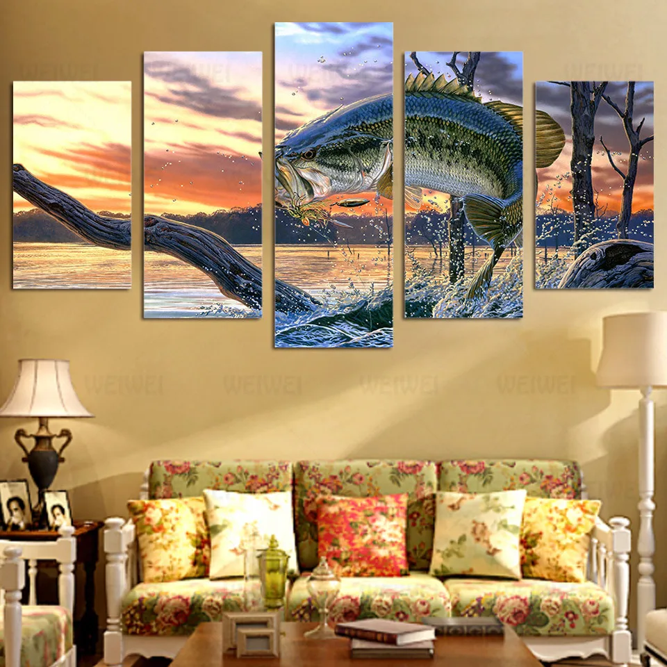 Modular Canvas Wall Art Pictures Home Decor Living Room Modern HD Prints Poster 5 Pieces Jumping Bass Fishing Painting Framework
Modular Canvas Wall Art Pictures Home Decor Living Room Modern HD Prints Poster 5 Pieces Jumping Bass Fishing Painting Framework