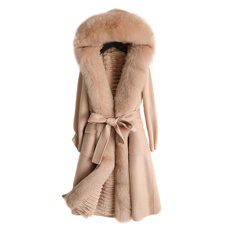 Double-faced Cashmere Coat Women Long Trench Coat Real Rabbit Fur Lining Coat with Real Fur Collar Hooded Winter Wool Jacket
Double-faced Cashmere Coat Women Long Trench Coat Real Rabbit Fur Lining Coat with Real Fur Collar Hooded Winter Wool Jacket