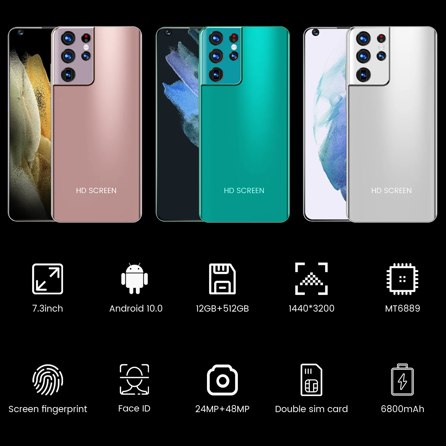 New Version Galay S21+ Ultra 5G 7.3 Inch Smartphone 6800mAh Unlock Global Version 24MP+48MP 12GB+512GB Mobile Phones
New Version Galay S21+ Ultra 5G 7.3 Inch Smartphone 6800mAh Unlock Global Version 24MP+48MP 12GB+512GB Mobile Phones