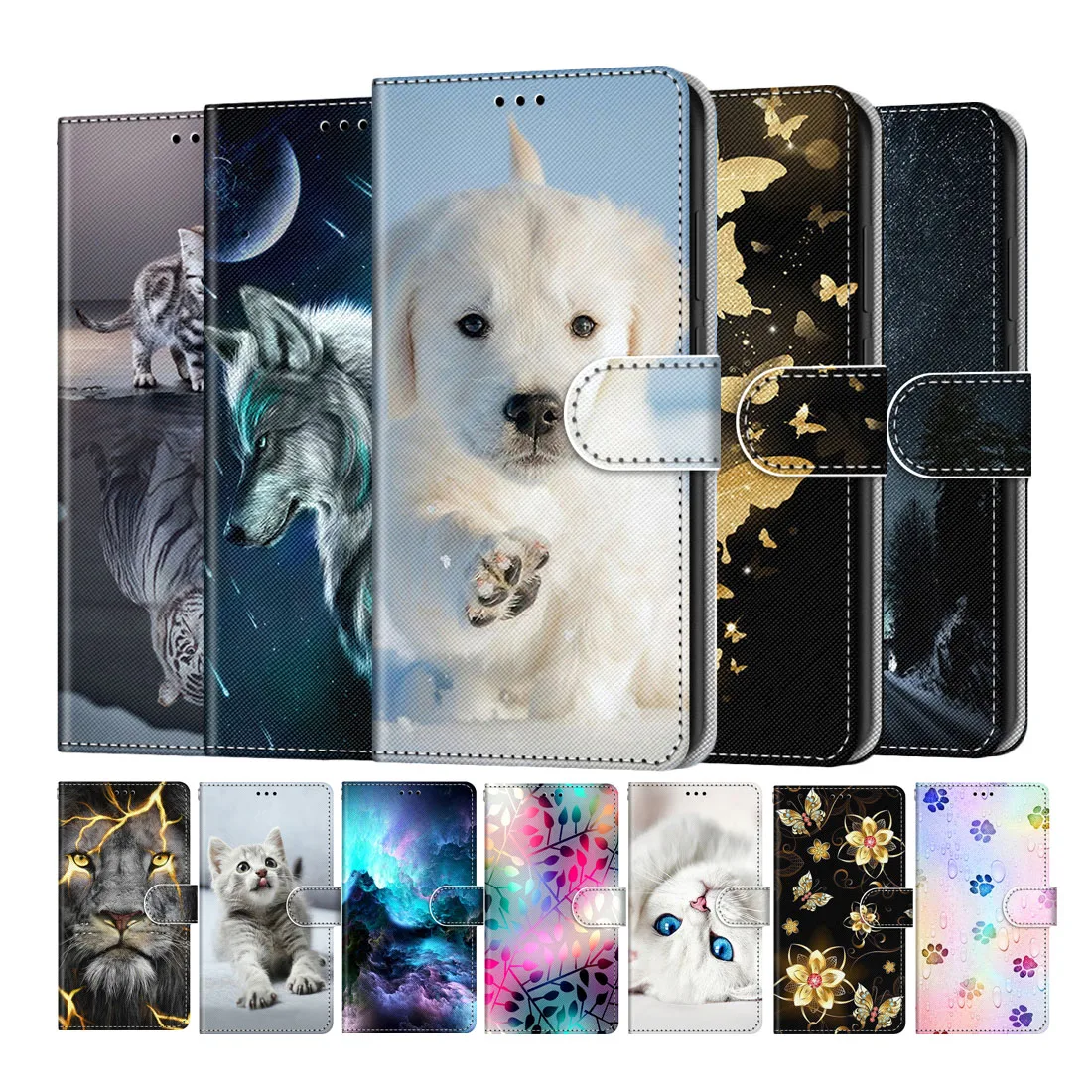 Flip Leather Phone Case For Nokia 1.4 2.4 3.4 5.4 2.3 5.3 2.2 4.2 6.2 7.2 6 2018 1 Plus Wallet Card Holder Cover Cat Dog Painted | Мобильные