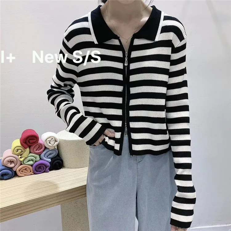 Knitted top hipster fall 2020 new striped double zipper design sense niche slim short long sleeves
Knitted top hipster fall 2020 new striped double zipper design sense niche slim short long sleeves