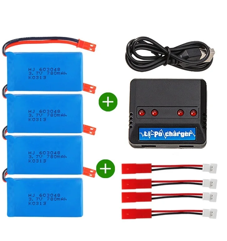

3.7V 780mah Battery 4 In1 X6 Charger +4pcs Conversion Cable Parts For Wltoys V626 V636 V686 V686G V686J V686K RC Quadcopter