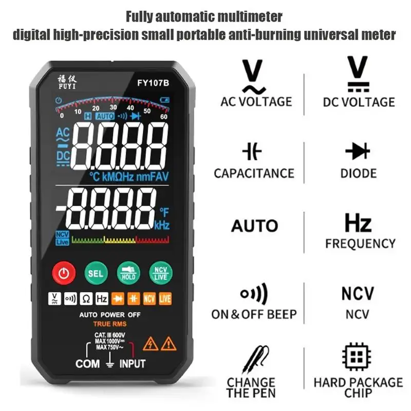 FUYI Tester Multimeter Digital 6000 Counts True RMS AC/DC Voltmeter Resistance Capacity Frequency Continuity Diode NCV Meter
FUYI Tester Multimeter Digital 6000 Counts True RMS AC/DC Voltmeter Resistance Capacity Frequency Continuity Diode NCV Meter