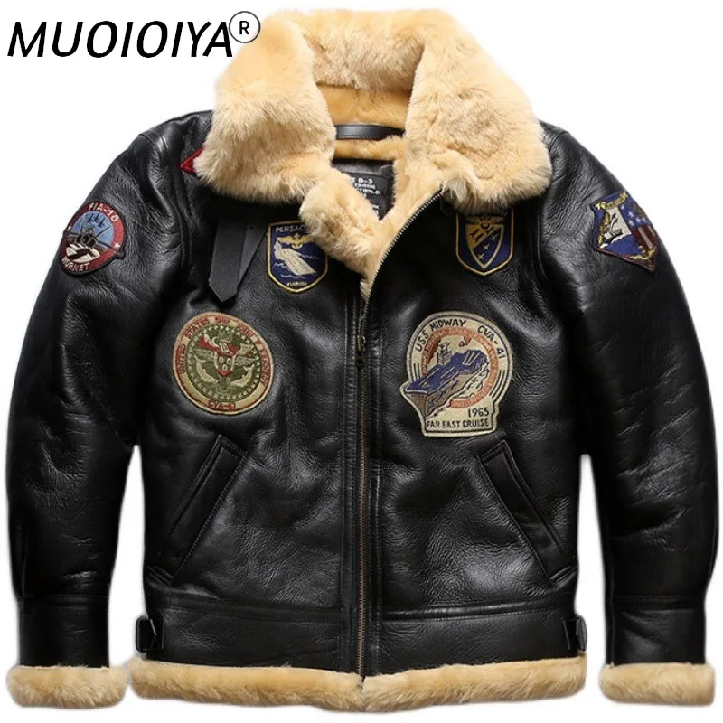 

2021 New Men Black Fur Pilot Jacket B3 Flight Jackets Fashion Multi-label military Wool Liner Sheepskin Coat Winer Russia Coats
