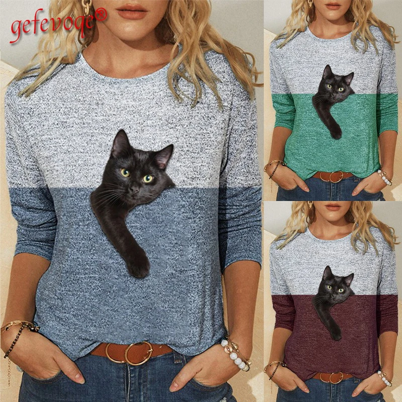 Women's Clothes Casual Harajuku Cartoon Tops Hit Color Funny Cute 3D Cat Printing T Shirts Long Sleeve Pullover Tee Shirt Femme
Women's Clothes Casual Harajuku Cartoon Tops Hit Color Funny Cute 3D Cat Printing T Shirts Long Sleeve Pullover Tee Shirt Femme