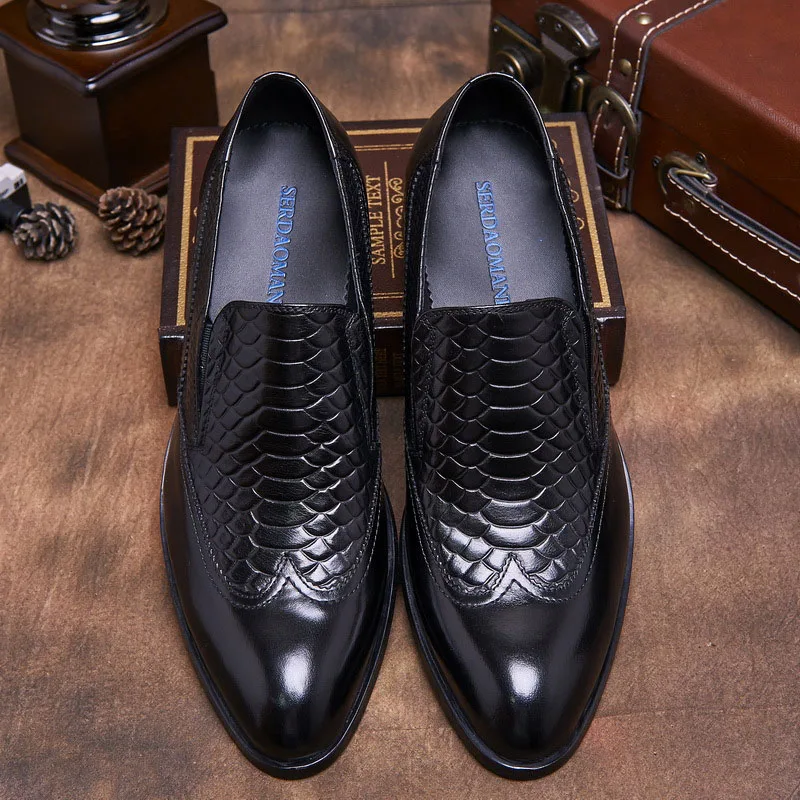 Snake Pattern Genuine Leather Dress Formal Shoes Men Pointed Toe Oxfords Wedding Shoes Slip on Business Office Shoes Male B26
Snake Pattern Genuine Leather Dress Formal Shoes Men Pointed Toe Oxfords Wedding Shoes Slip on Business Office Shoes Male B26