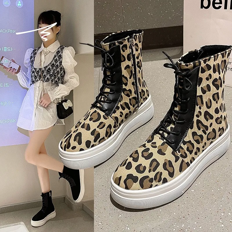 Spring ladies boots flat bottom leopard print high-top women's shoes round toe casual lace-up vulcanized shoes women's shoes
Spring ladies boots flat bottom leopard print high-top women's shoes round toe casual lace-up vulcanized shoes women's shoes