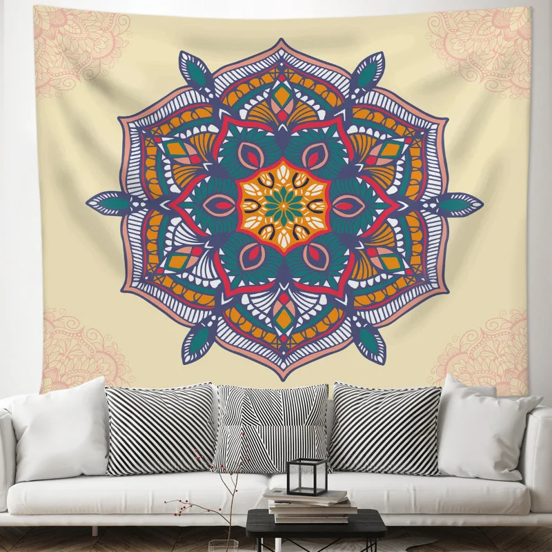 

Beautiful Mandala Flowers Champagne Tapestry for Livingroom Photography Wall Decor