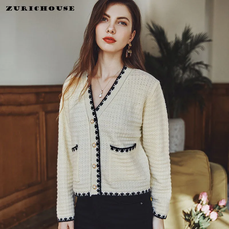 Кардиган женский трикотажный с V-образным вырезом и длинными рукавами, весна 2021 
Кардиган женский трикотажный с V-образным вырезом и длинными рукавами, весна 2021