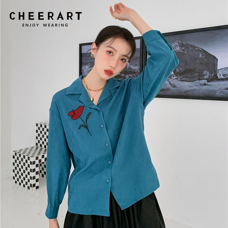 CHEERART Embroidered Floral Blue Button Up Shirt For Women Lapel Long Sleeve Top And Blouse Collared Shirt Fall Fashion Clothing
CHEERART Embroidered Floral Blue Button Up Shirt For Women Lapel Long Sleeve Top And Blouse Collared Shirt Fall Fashion Clothing