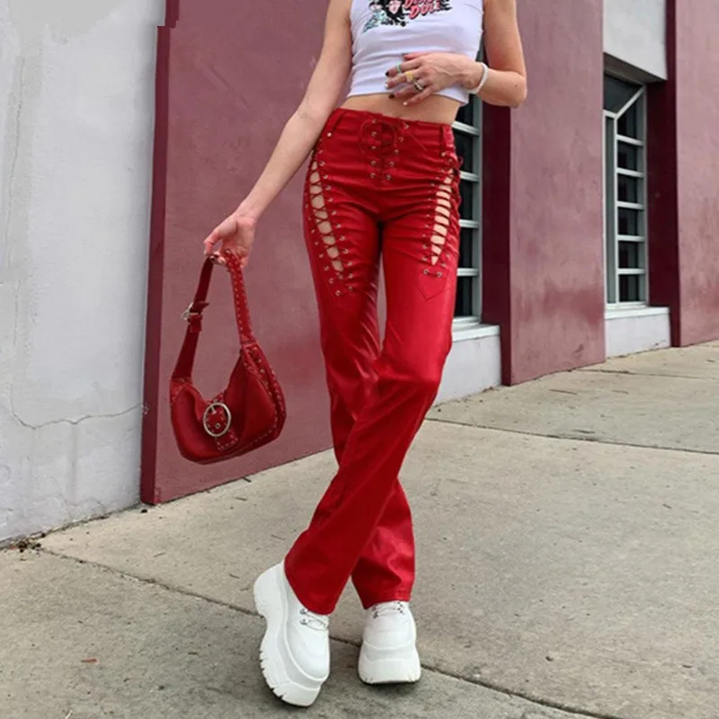 2021 Y2K ажурные Брюки из искусственной кожи на шнуровке Harajuku винтажные бандажные красные брюки с высокой талией в стиле гранж панк уличная оде...
2021 Y2K ажурные Брюки из искусственной кожи на шнуровке Harajuku винтажные бандажные красные брюки с высокой талией в стиле гранж панк уличная оде...