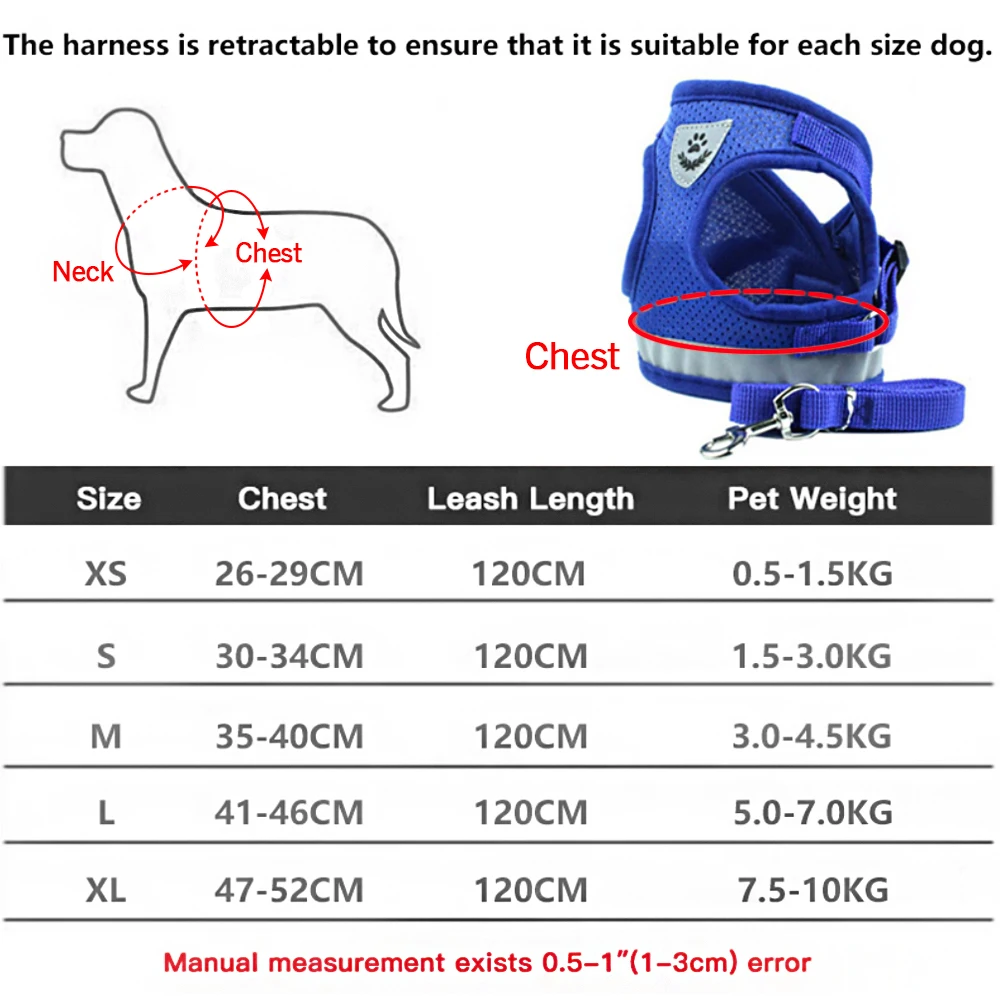 Pet Dog Cat Harness with Adjustable Leash Reflective Safety Mesh Chest Strap Collar For Small Medium Dogs Vest Set XS/S/M/L/XL
Pet Dog Cat Harness with Adjustable Leash Reflective Safety Mesh Chest Strap Collar For Small Medium Dogs Vest Set XS/S/M/L/XL