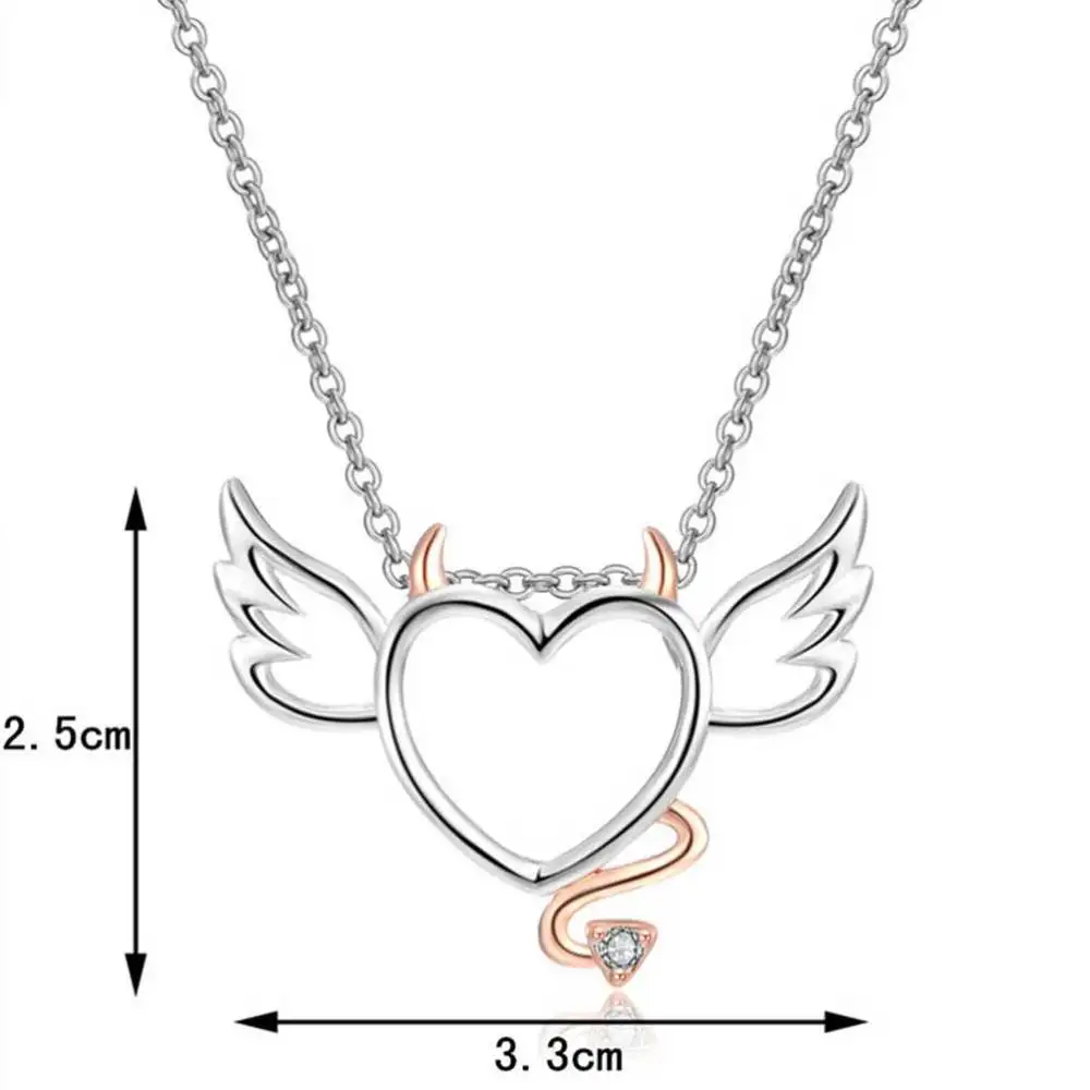 Ожерелье в форме сердца с изображением дьявольского ангела двухцветная подвеска