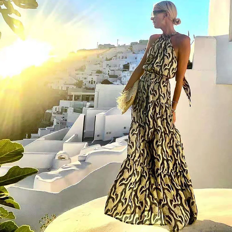 Summer Sexy Casual Women Long Dress High Waist O-Neck Backless Open Back Sleeveless Holiday Beach Dress Sling Print Robes Halter
Summer Sexy Casual Women Long Dress High Waist O-Neck Backless Open Back Sleeveless Holiday Beach Dress Sling Print Robes Halter
