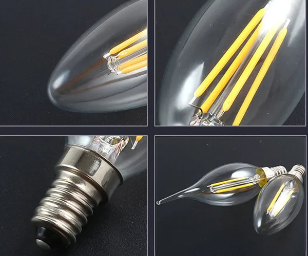 

10PCS LED Design Energy Saving 4W 6W Candle C35 C35L Bulbs E14 E12 E27 220V Dimmable White 6000K Filament Light 360 Degree Lamp