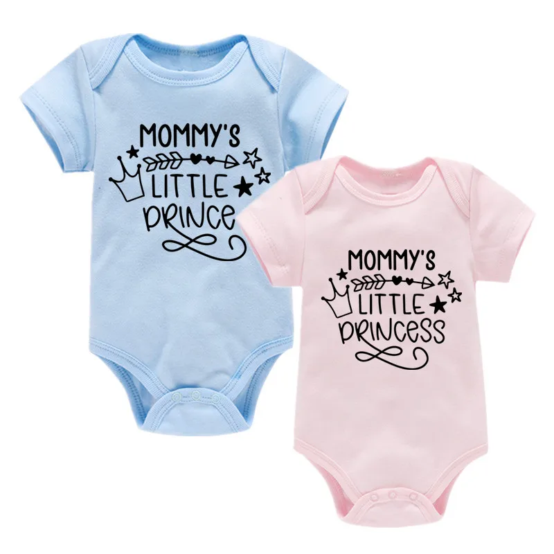 

Cute Summer Cotton Baby Clothes Mommy's Little Prince Princess Twins Baby Boy Girl Bodysuit Newborn Clothes Pregnancy Reveal