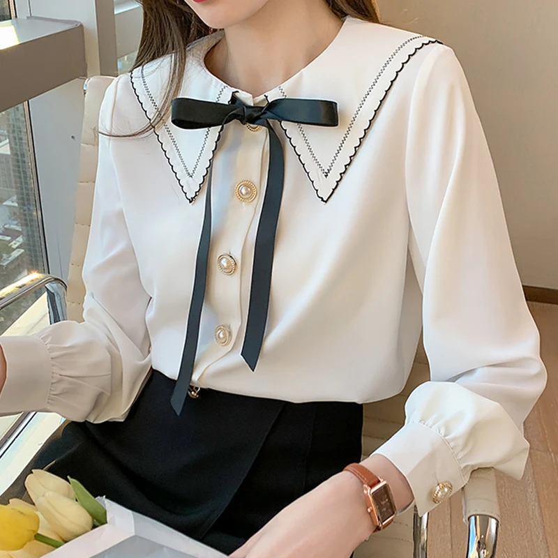 New fashion long sleeve bow chiffon blouse elegant female casual clothing chiffon shirt korean spring 2021 chiffon women tops
New fashion long sleeve bow chiffon blouse elegant female casual clothing chiffon shirt korean spring 2021 chiffon women tops
