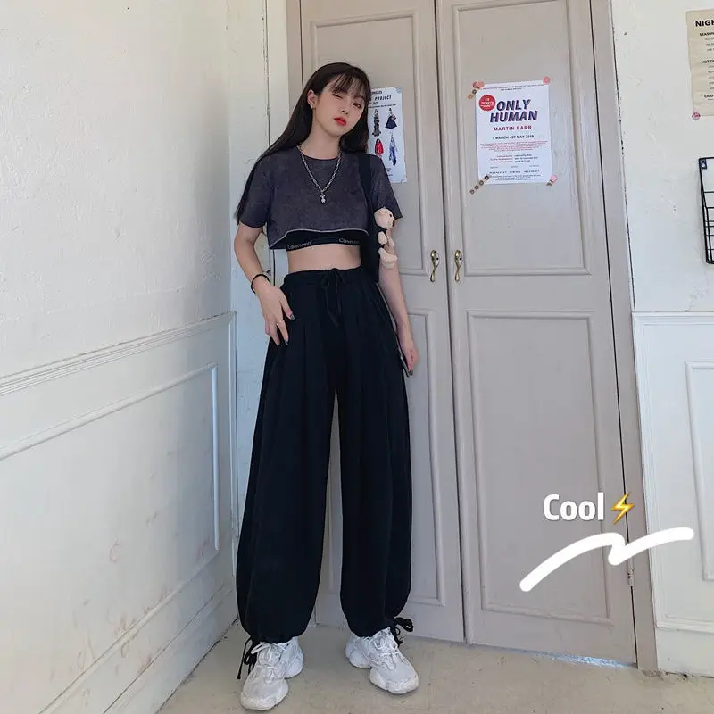 New students' loose high waist leisure straight leg wide leg sports pants